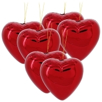 Набор новогодних украшений "Сердечки", 6 шт, цвет: красный 5868 артикул 2384b.